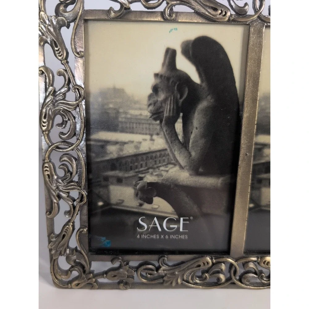 Sage Brand Ornate Baroque Picture Frame Pewter Holds Two‎ 4